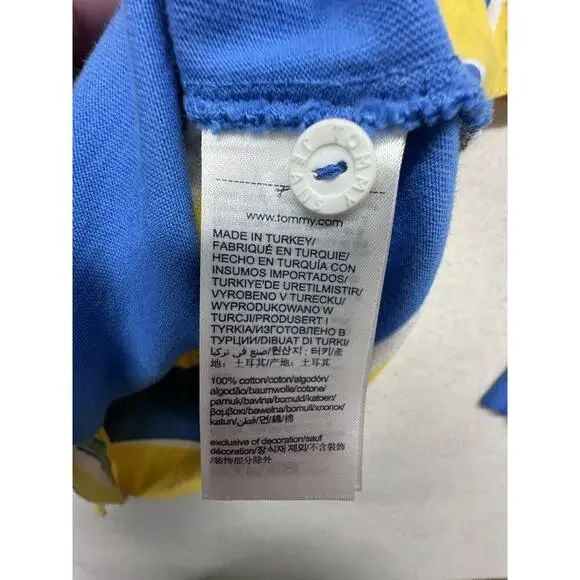 Tommy Jeans Mens Small Blue Yellow Striped Rugby Polo Long Sleeve Shirt 100% Cot - Picture 5 of 6